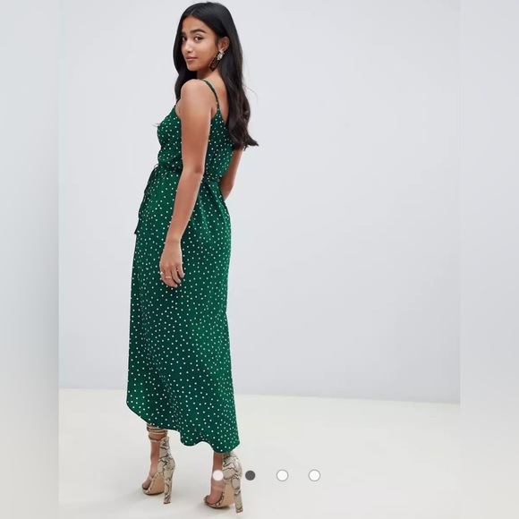 ASOS Polka Dot Cami Wrap Dress | Dark Green | Petite - Picture 2 of 6